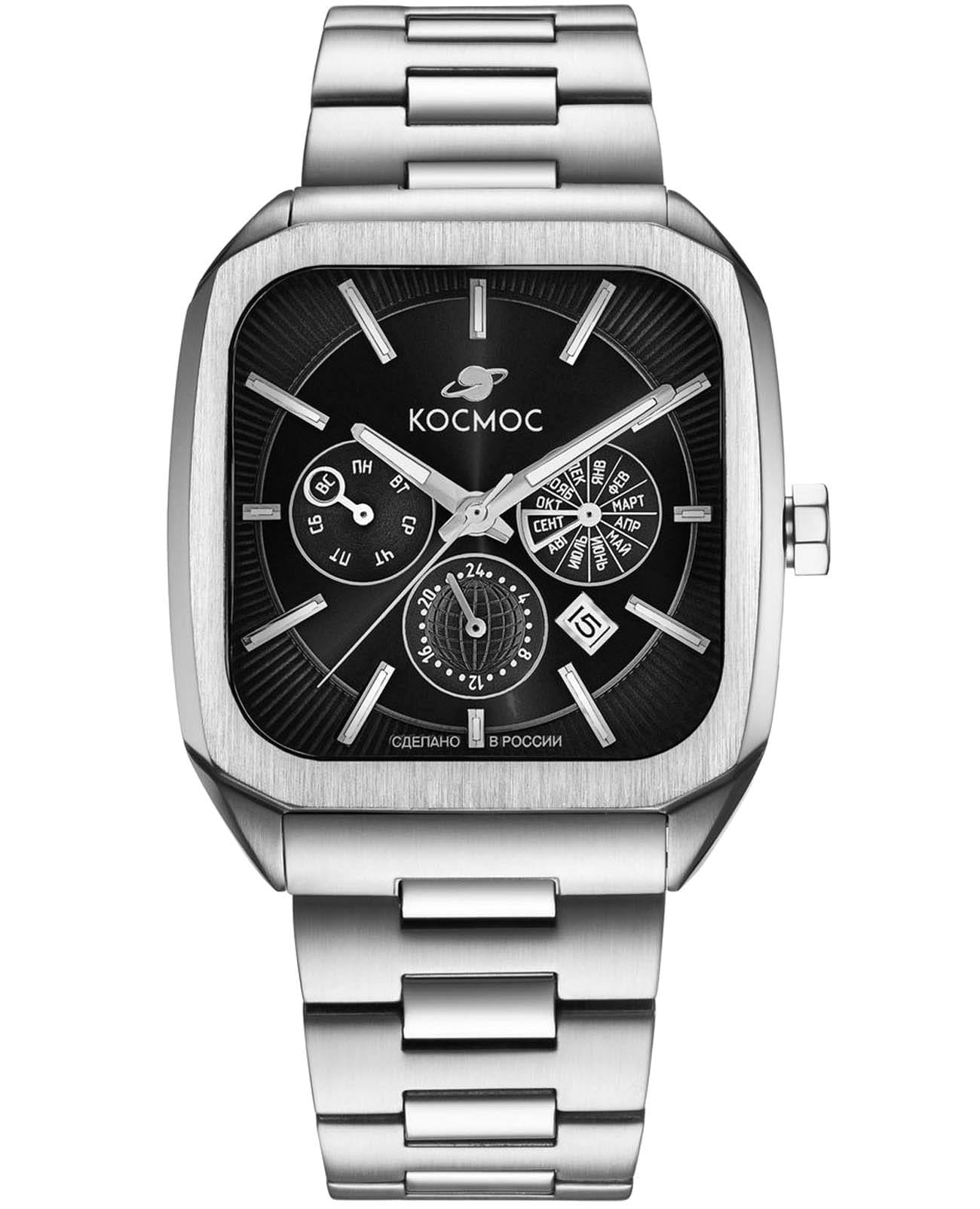 Космос Космос Марсоход II K 219.10.31  K 219.10.31 механические мужские часы черный циферблат, браслет нержавеющая сталь — вид спереди